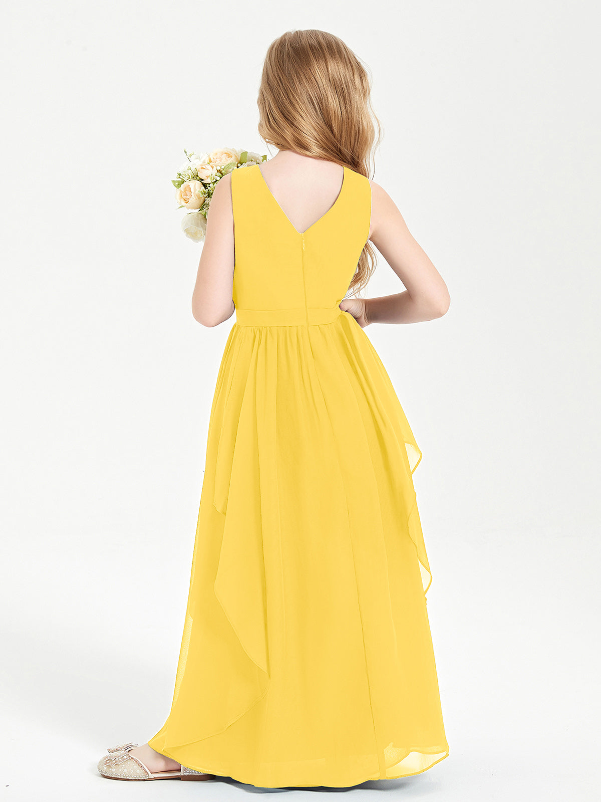 Boho Sleeveless Junior Chiffon Bridesmaids Gown Marigold